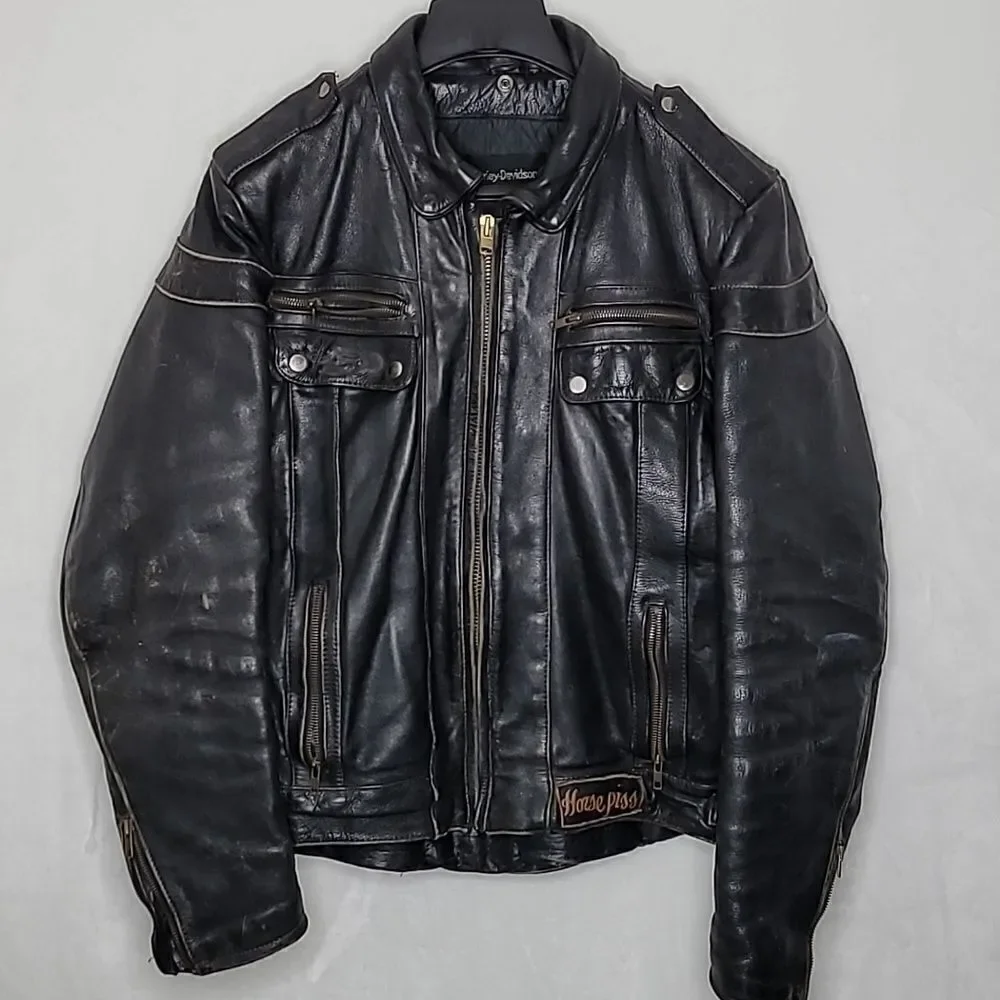 Vintage Harley Davidson‎ Quilted Lined Cowhide Motorcycle Jacket Size 46 Tall